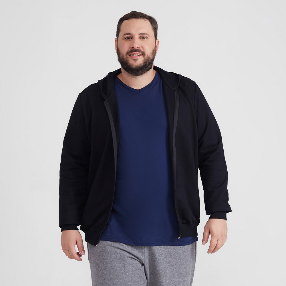 Jaqueta Moletom Flanelado Plus Masculina - Preto