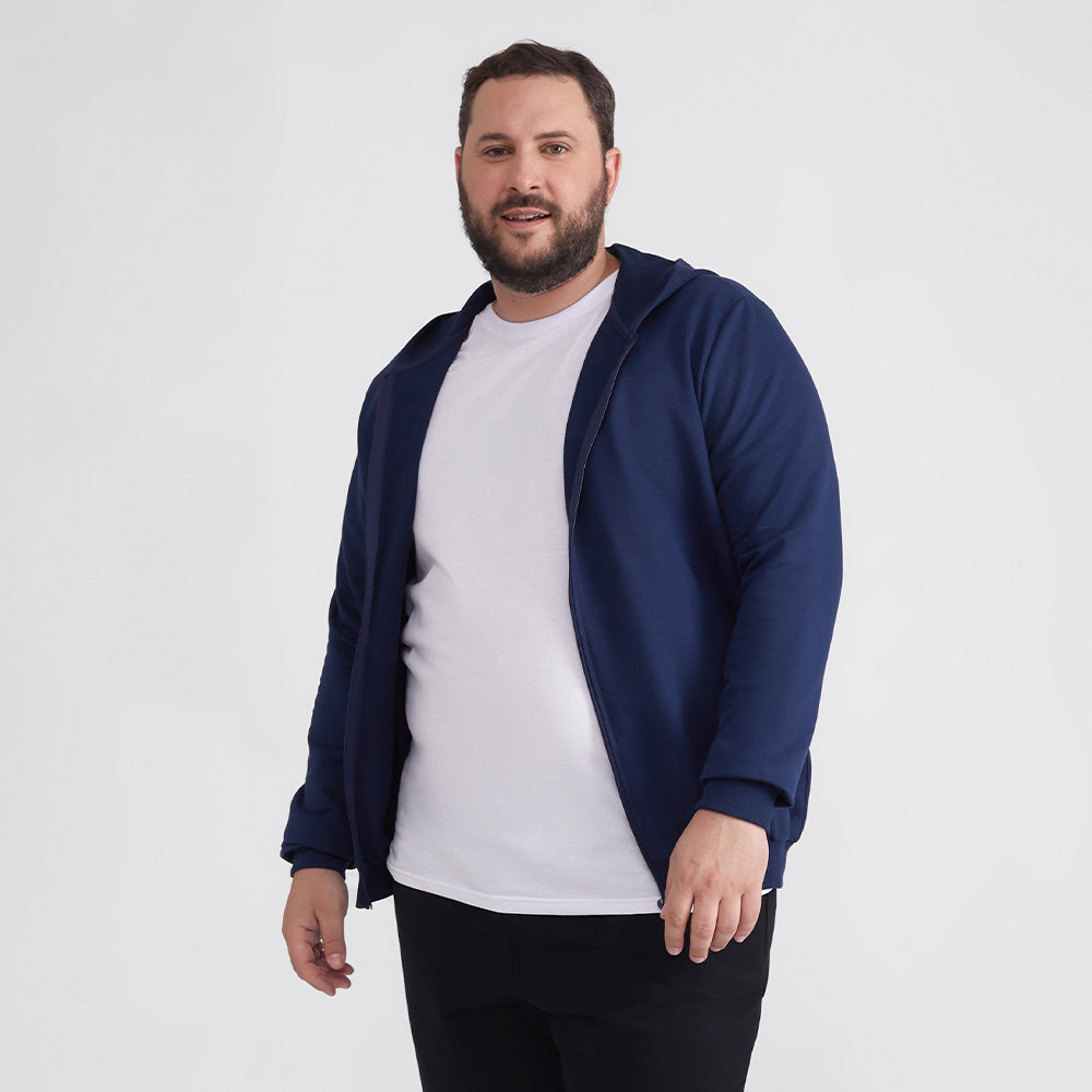 Jaqueta Moletom Flanelado Plus Masculina - Azul Marinho