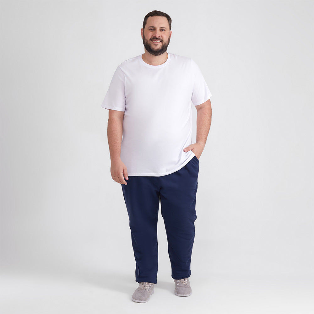 Calça Reta Moletom Flanelado Plus Masculina - Azul Marinho