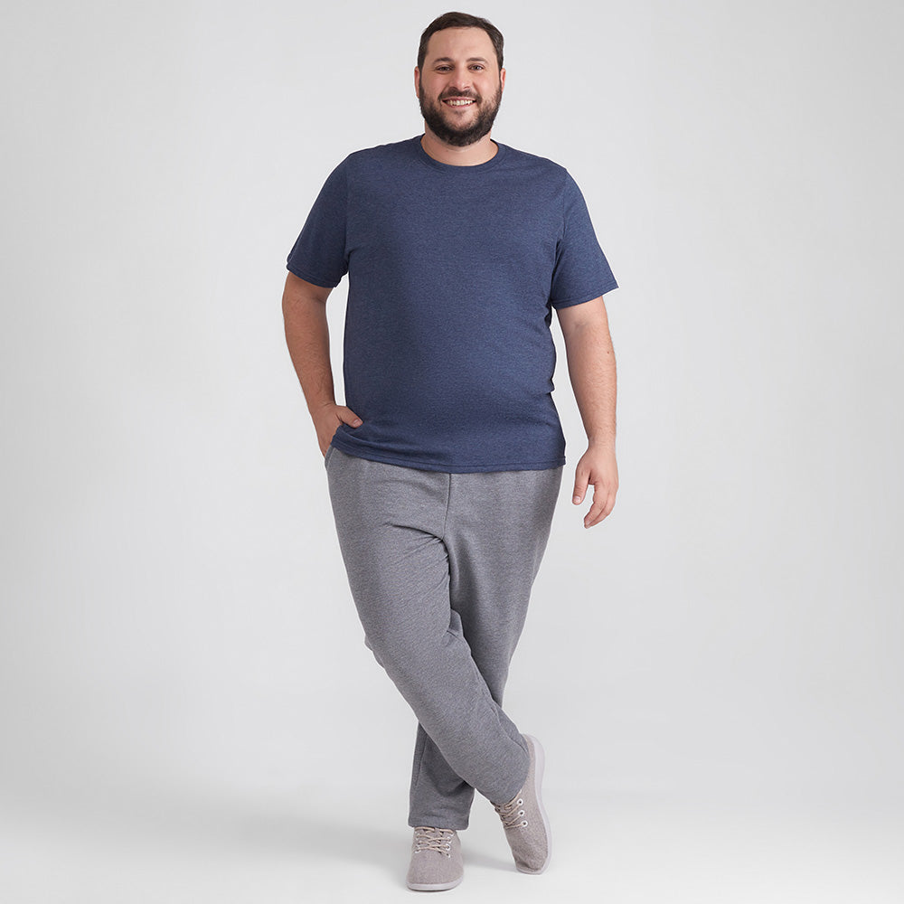 Calça Reta Moletom Flanelado Plus Masculina - Mescla Escuro