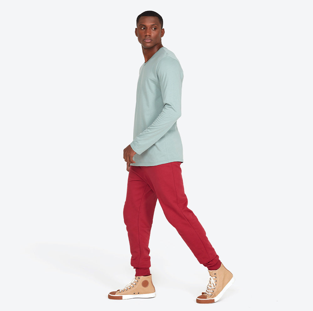 Camiseta Básica Gola V Manga Longa Masculina - Verde Chá