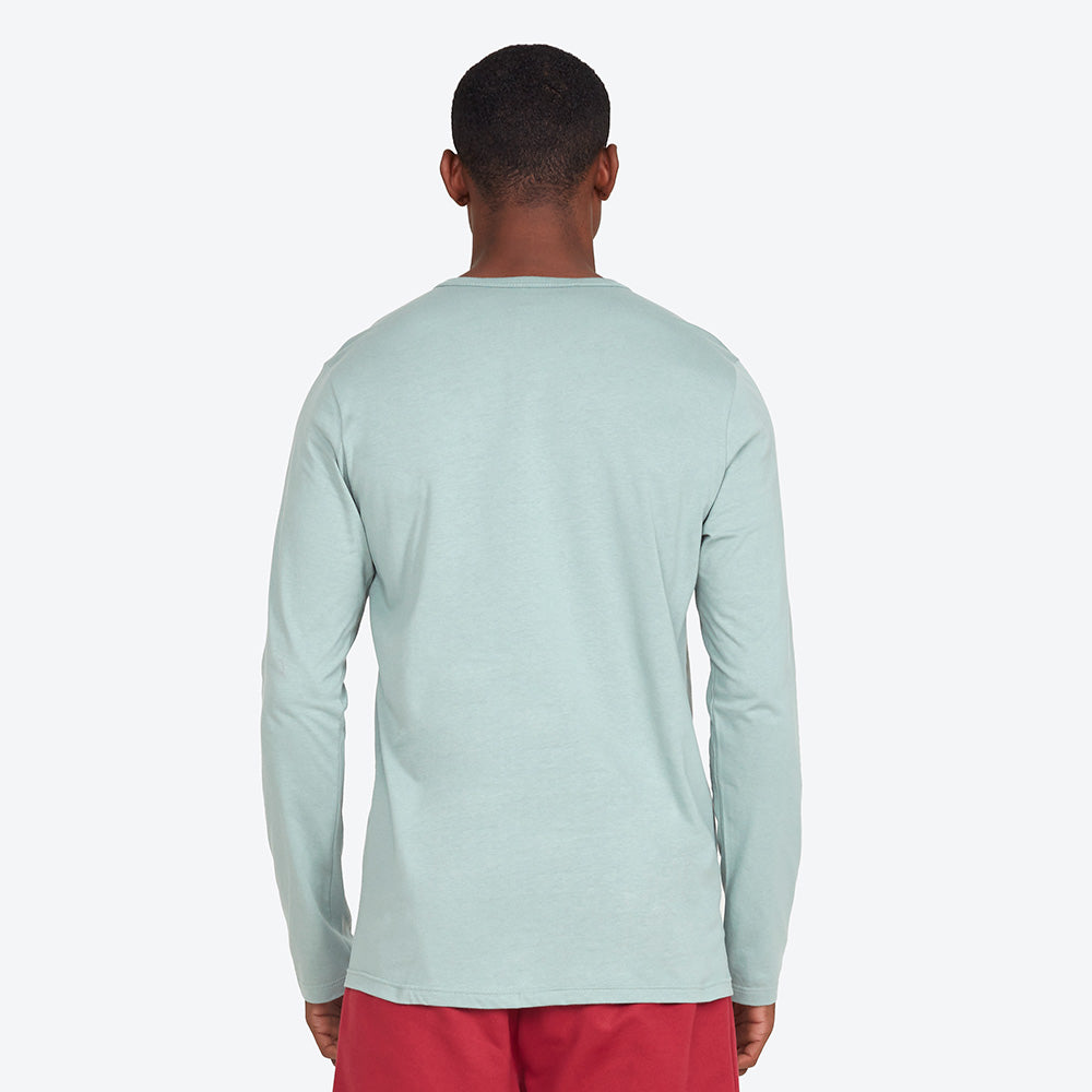 Camiseta Básica Gola V Manga Longa Masculina - Verde Chá