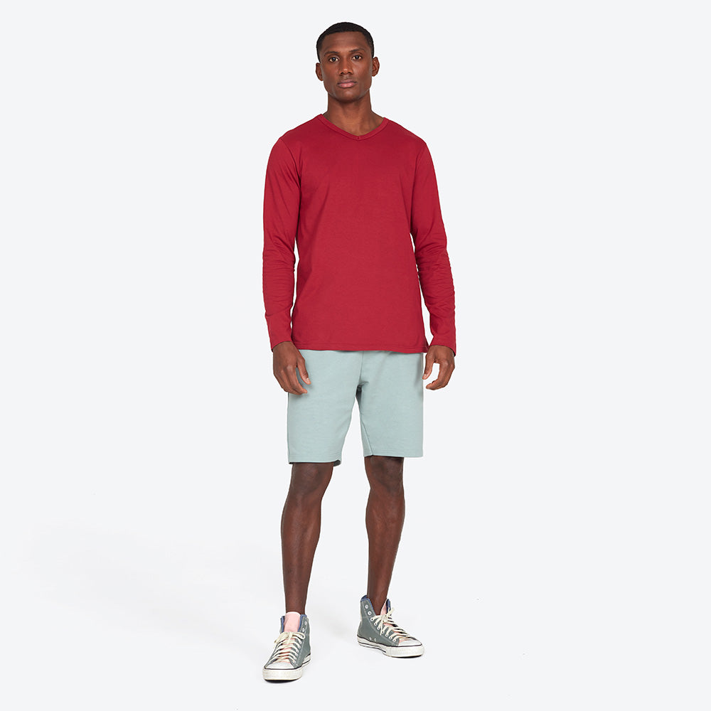Camiseta Básica Gola V Manga Longa Masculina - Marsala