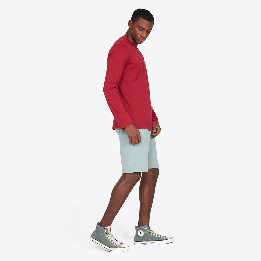 Camiseta Básica Gola V Manga Longa Masculina - Marsala