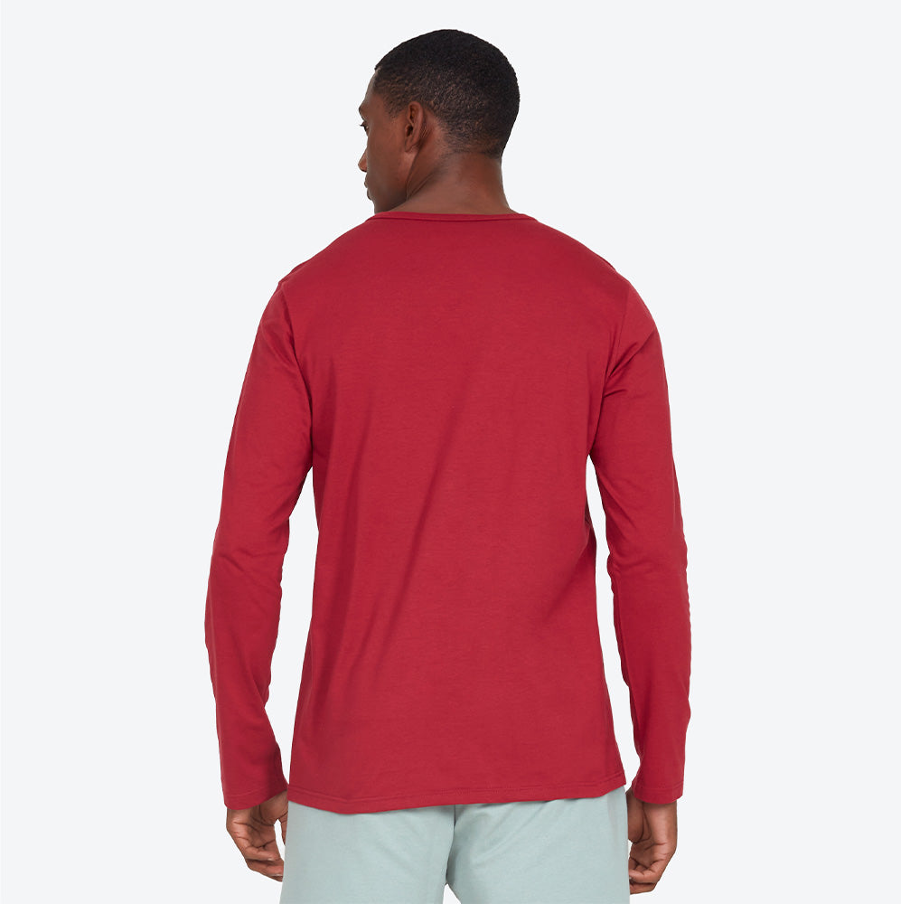 Camiseta Básica Gola V Manga Longa Masculina - Marsala