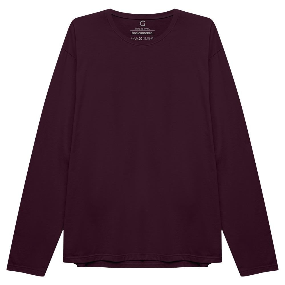 Camiseta Básica Manga Longa Masculina - Wine