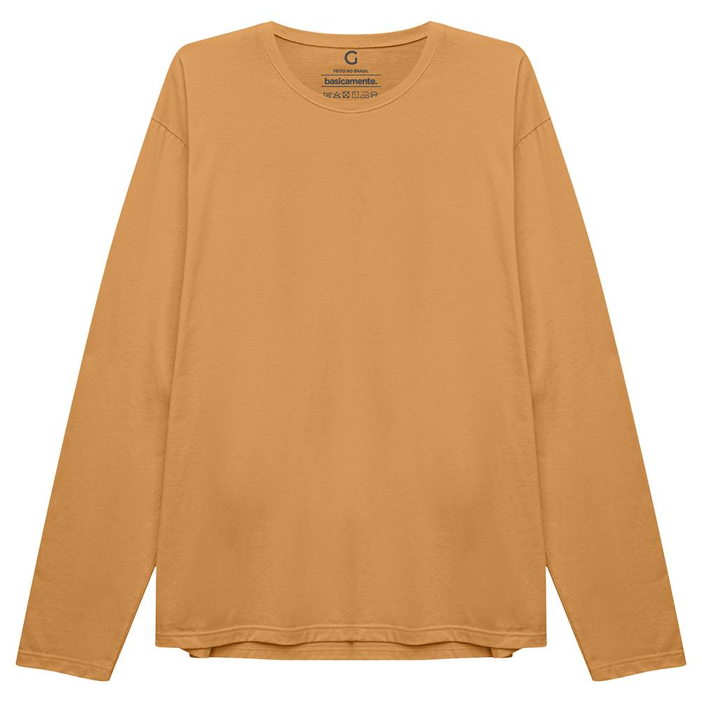 Camiseta Básica Manga Longa Masculina - Amarelo Mostarda