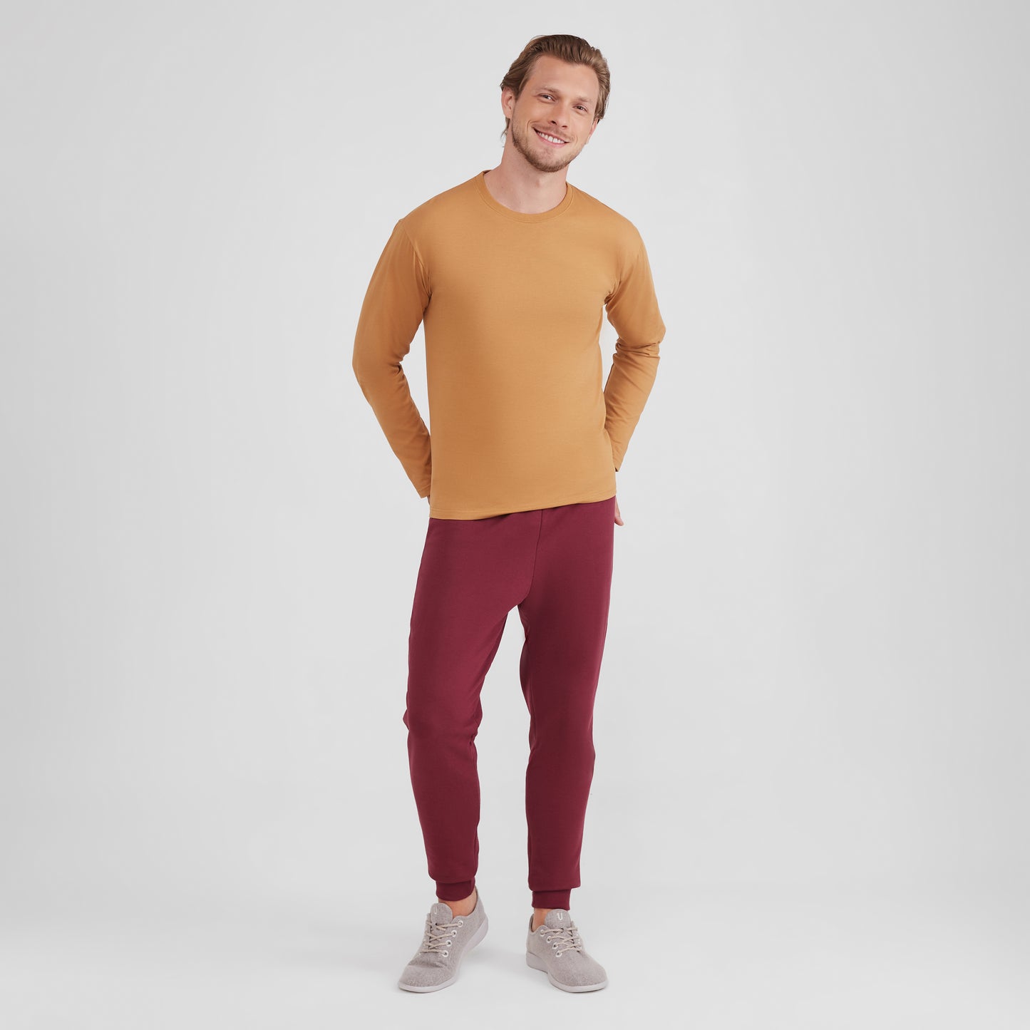 Camiseta Básica Manga Longa Masculina - Ocre