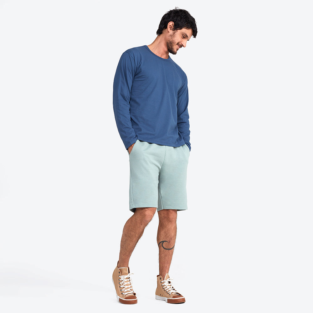 Camiseta Básica Manga Longa Masculina - Azul Indigo