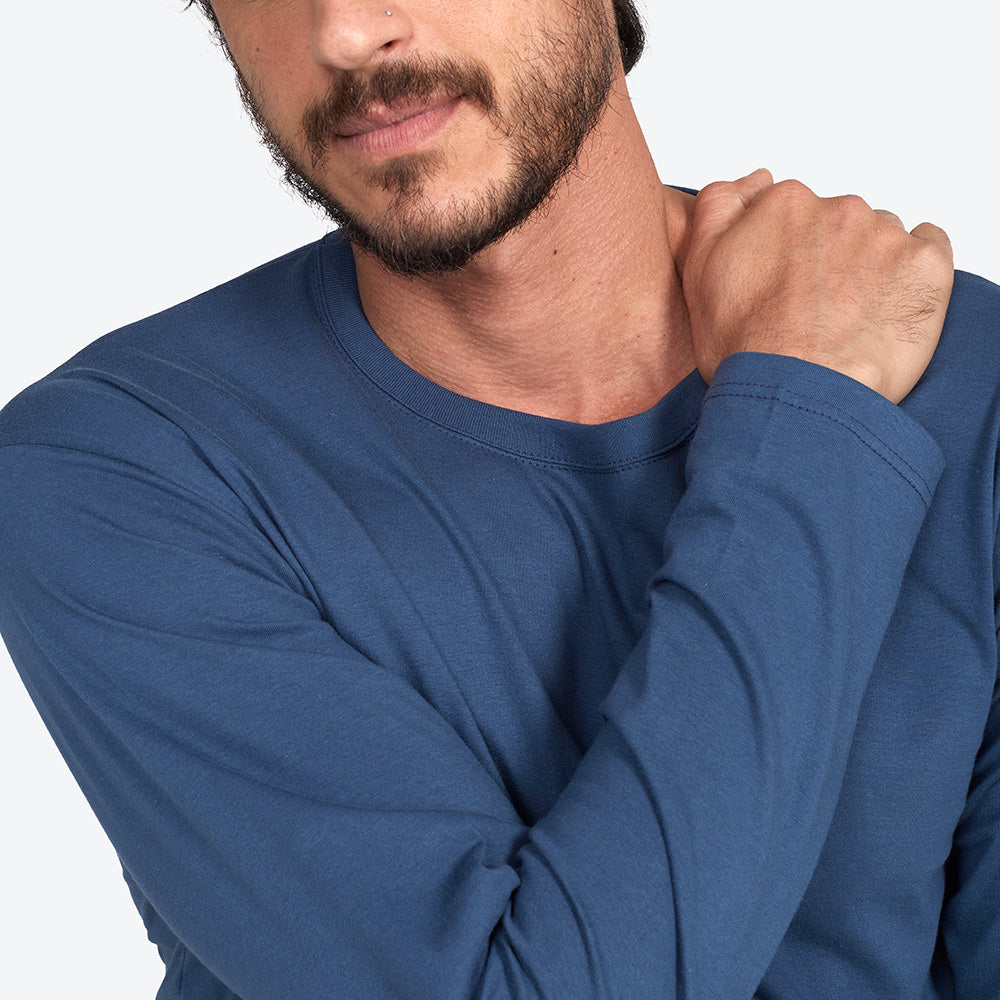 Camiseta Básica Manga Longa Masculina - Azul Indigo