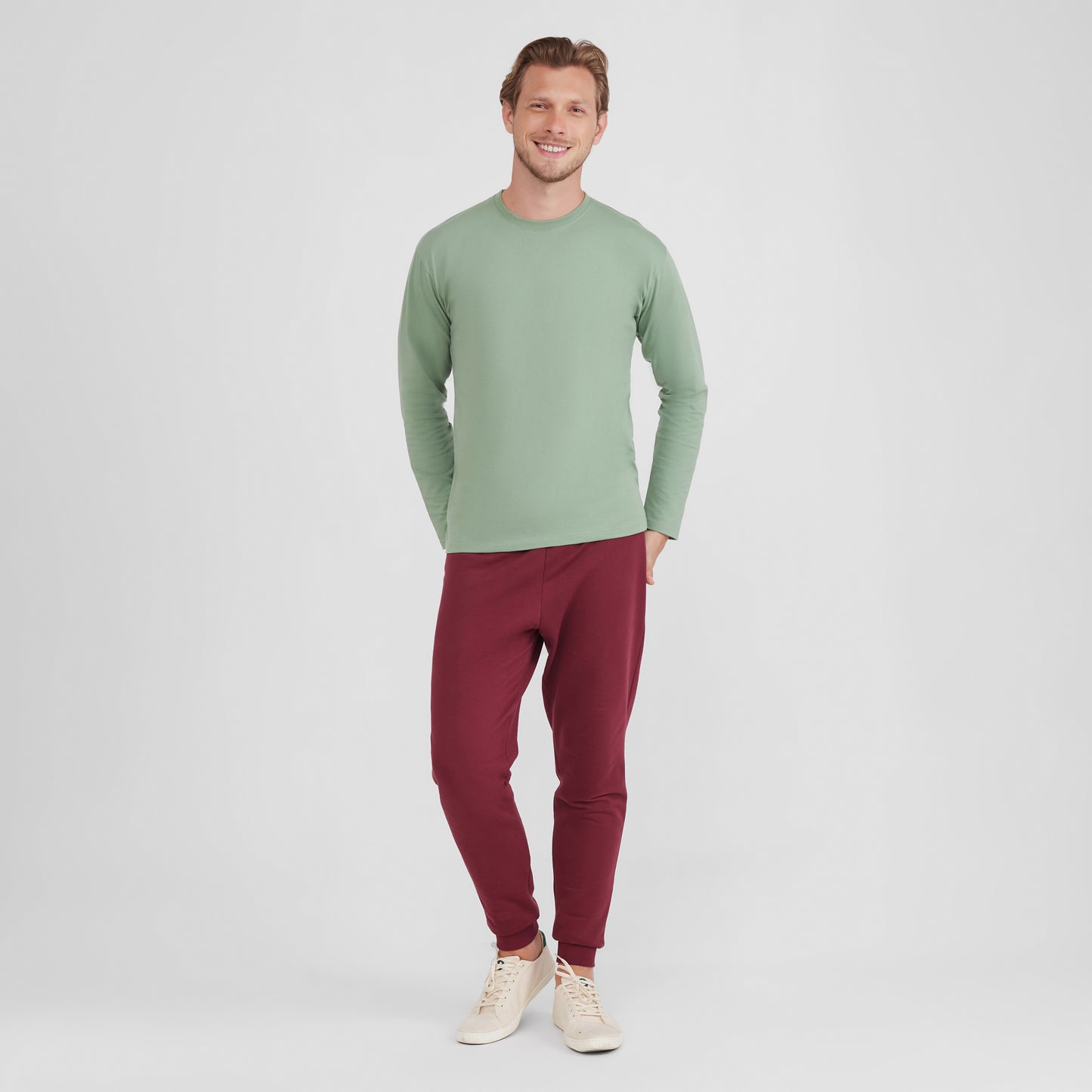 Camiseta Básica Manga Longa Masculina - Verde Jade