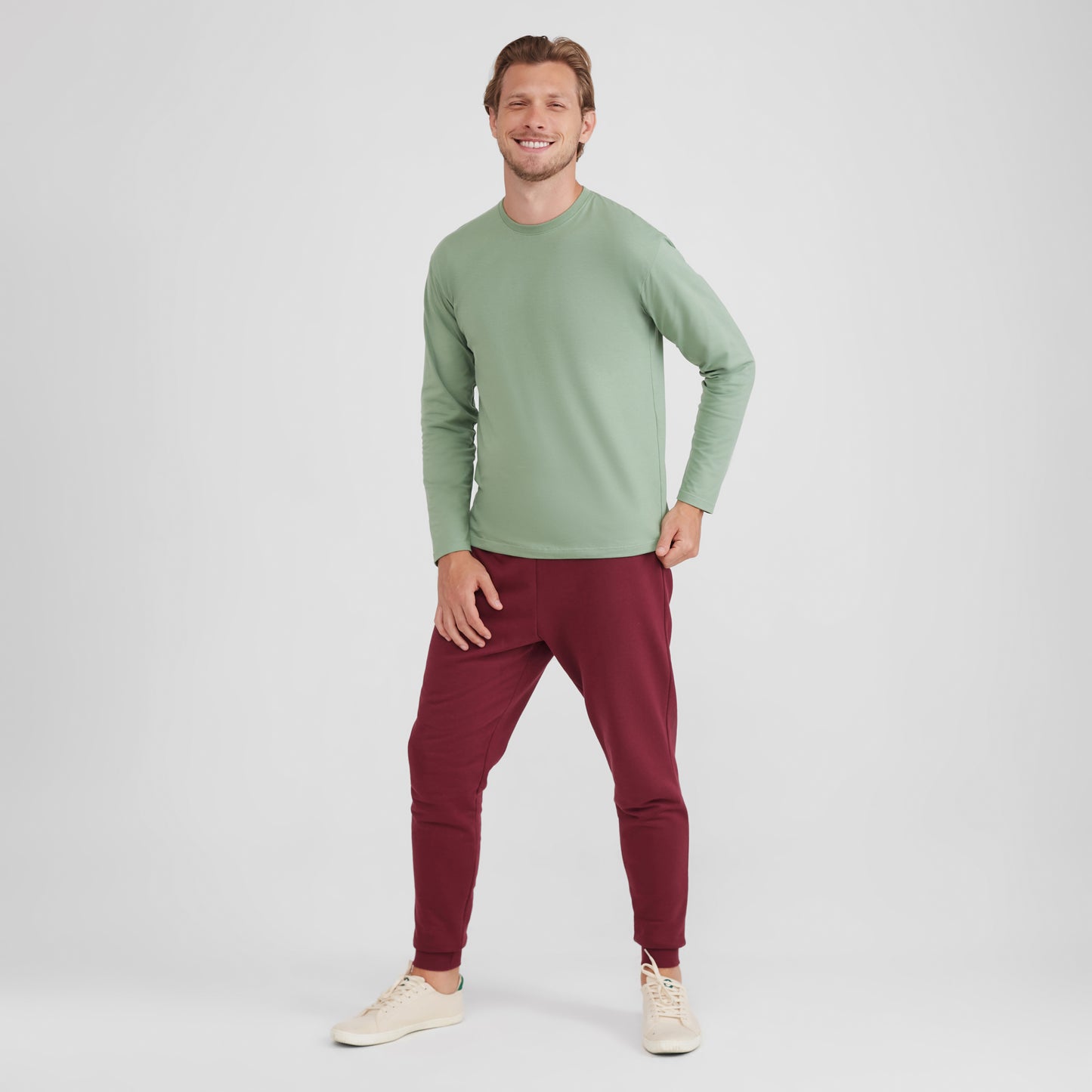 Camiseta Básica Manga Longa Masculina - Verde Jade