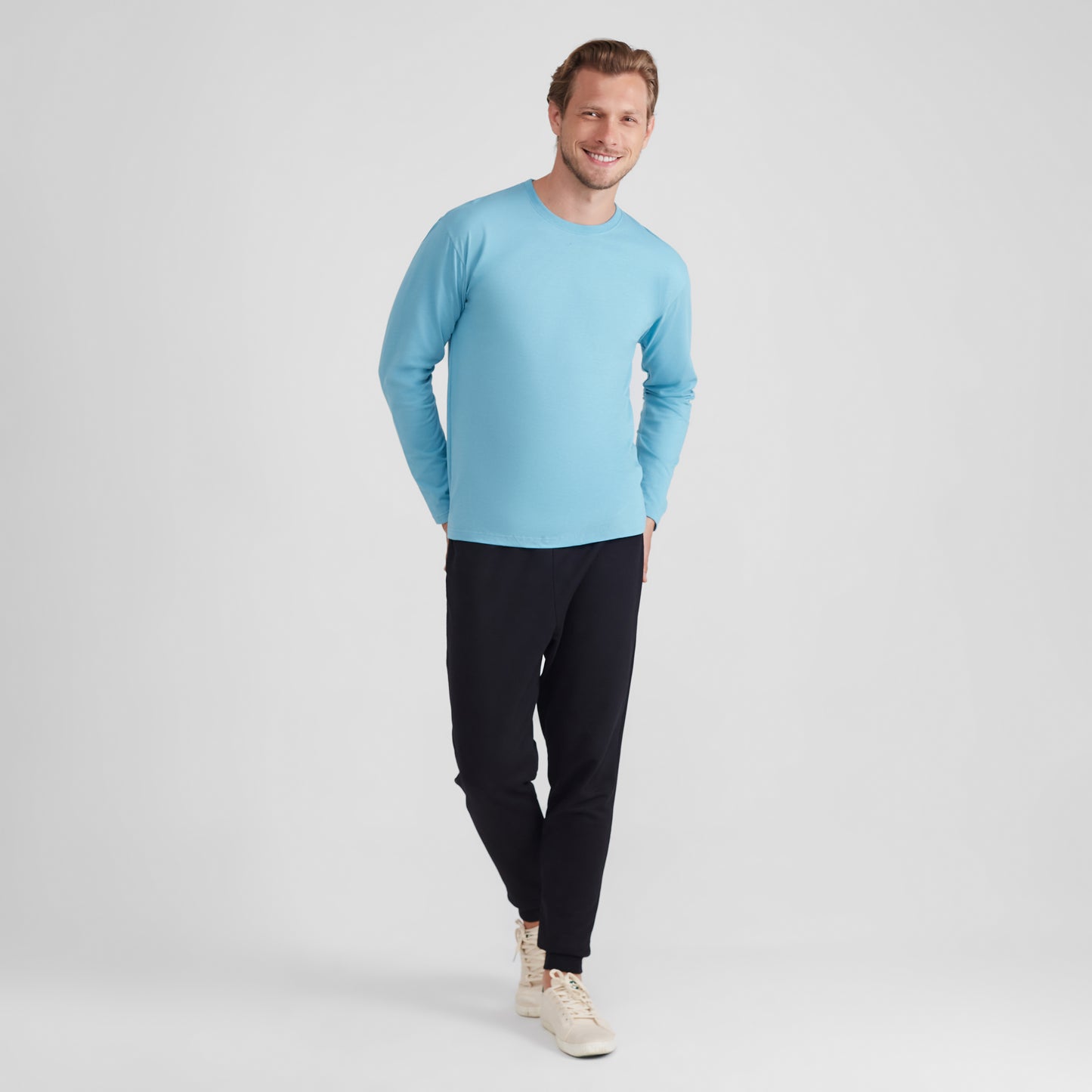 Camiseta Básica Manga Longa Masculina - Azul Claro