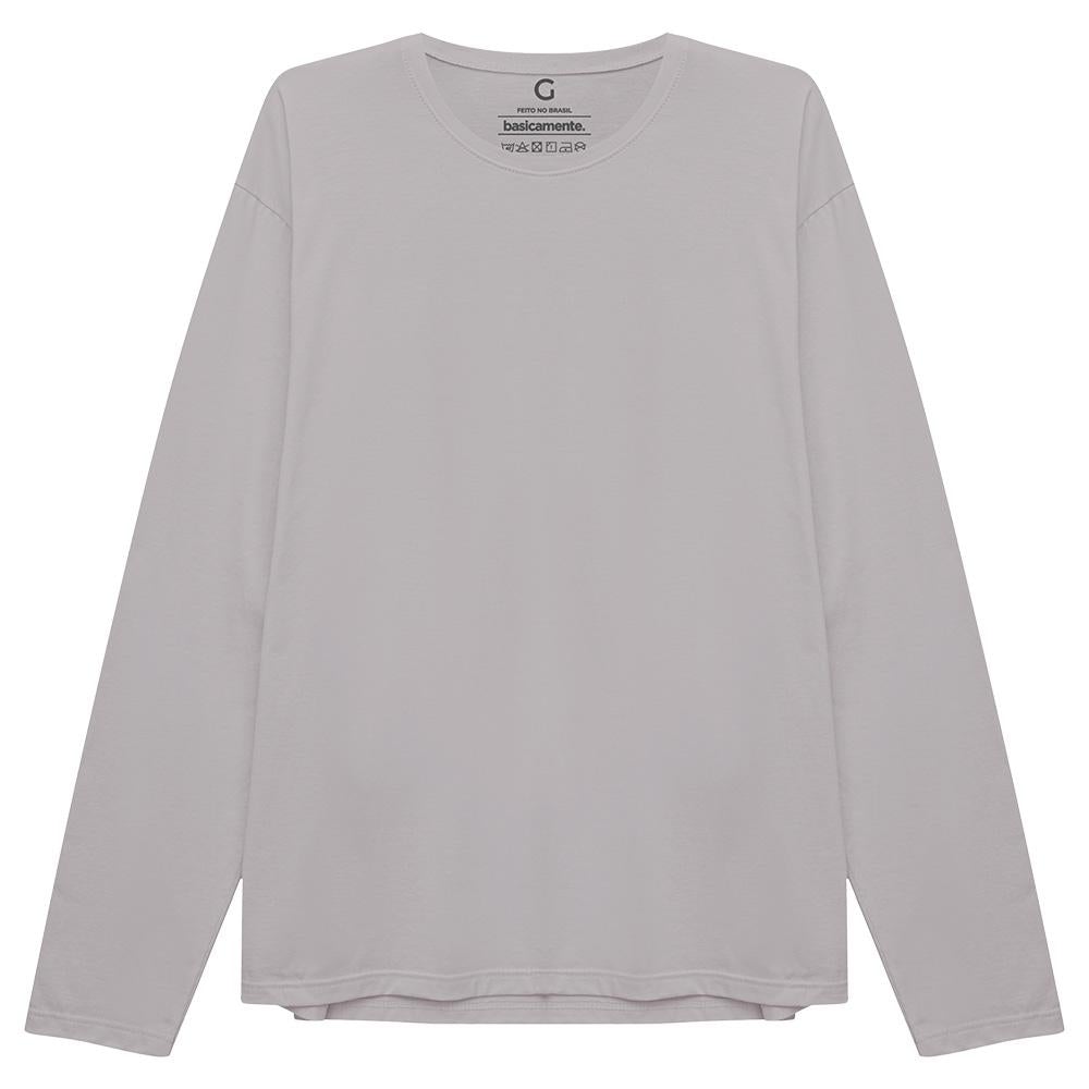 Camiseta Básica Manga Longa Masculina - Cinza Areia