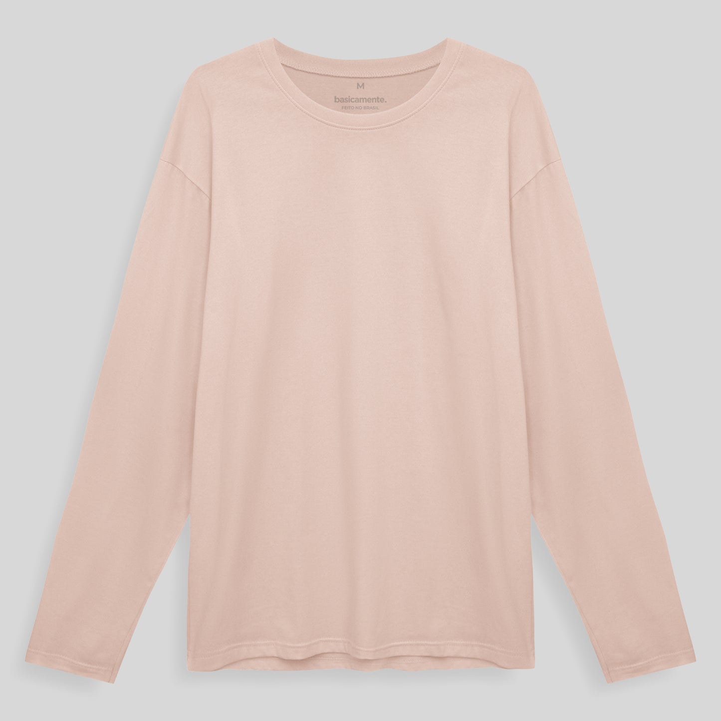 Camiseta Básica Manga Longa Masculina - Rosa Pastel