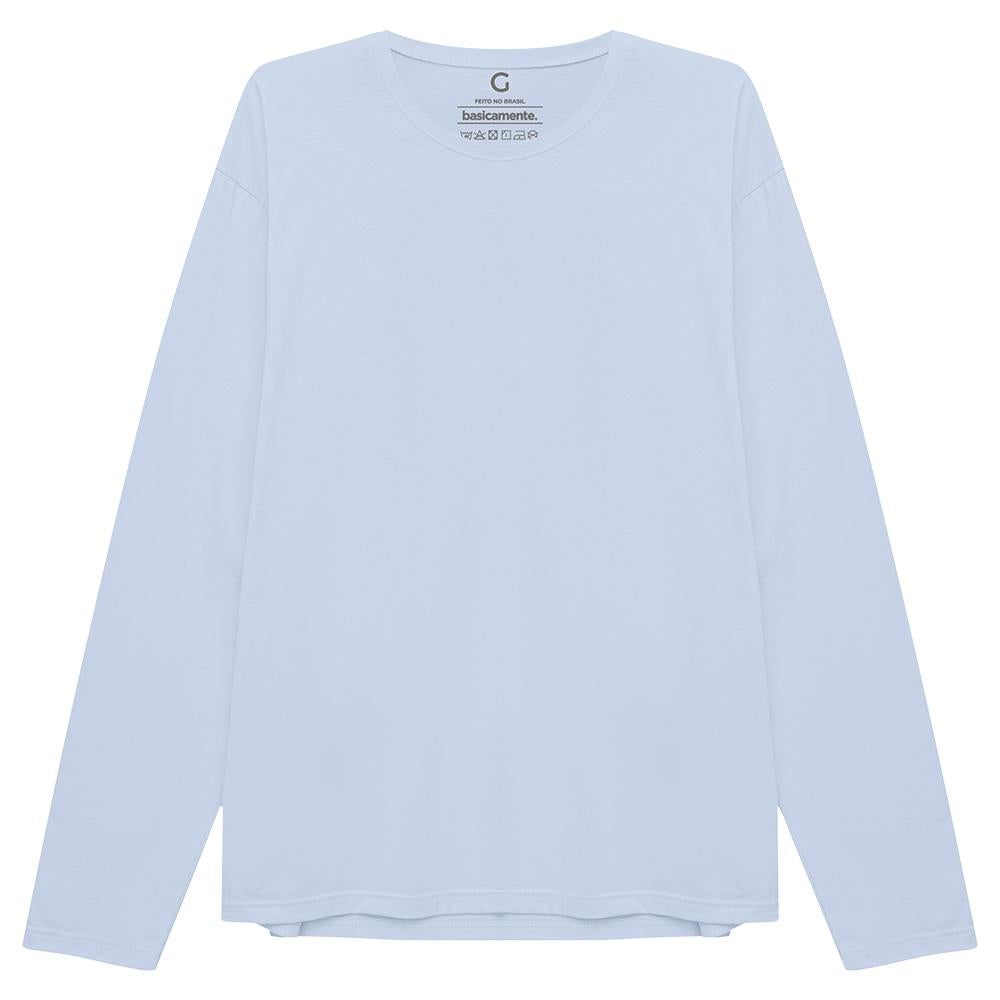 Camiseta Básica Manga Longa Masculina - Azul Capri