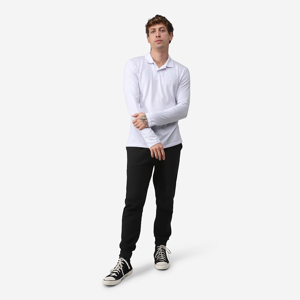 Camisa Polo Manga Longa Masculina - Branco