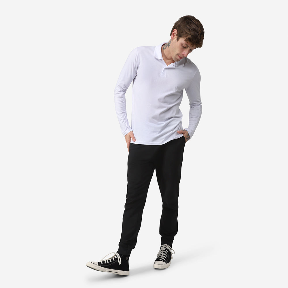 Camisa Polo Manga Longa Masculina - Branco