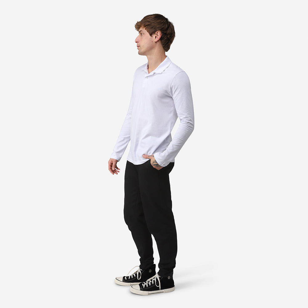 Camisa Polo Manga Longa Masculina - Branco