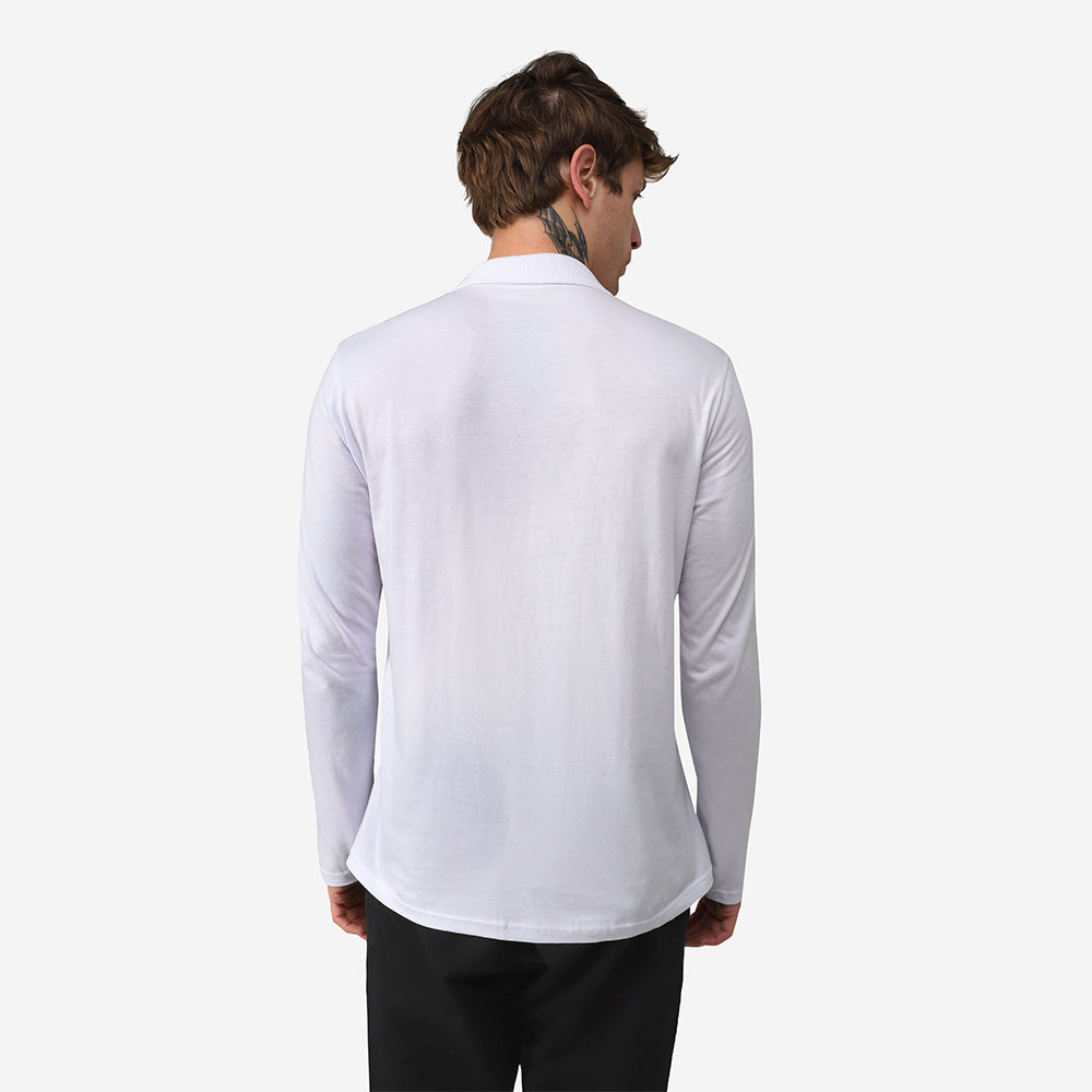 Camisa Polo Manga Longa Masculina - Branco