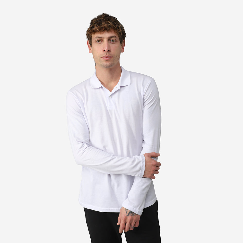 Camisa Polo Manga Longa Masculina - Branco