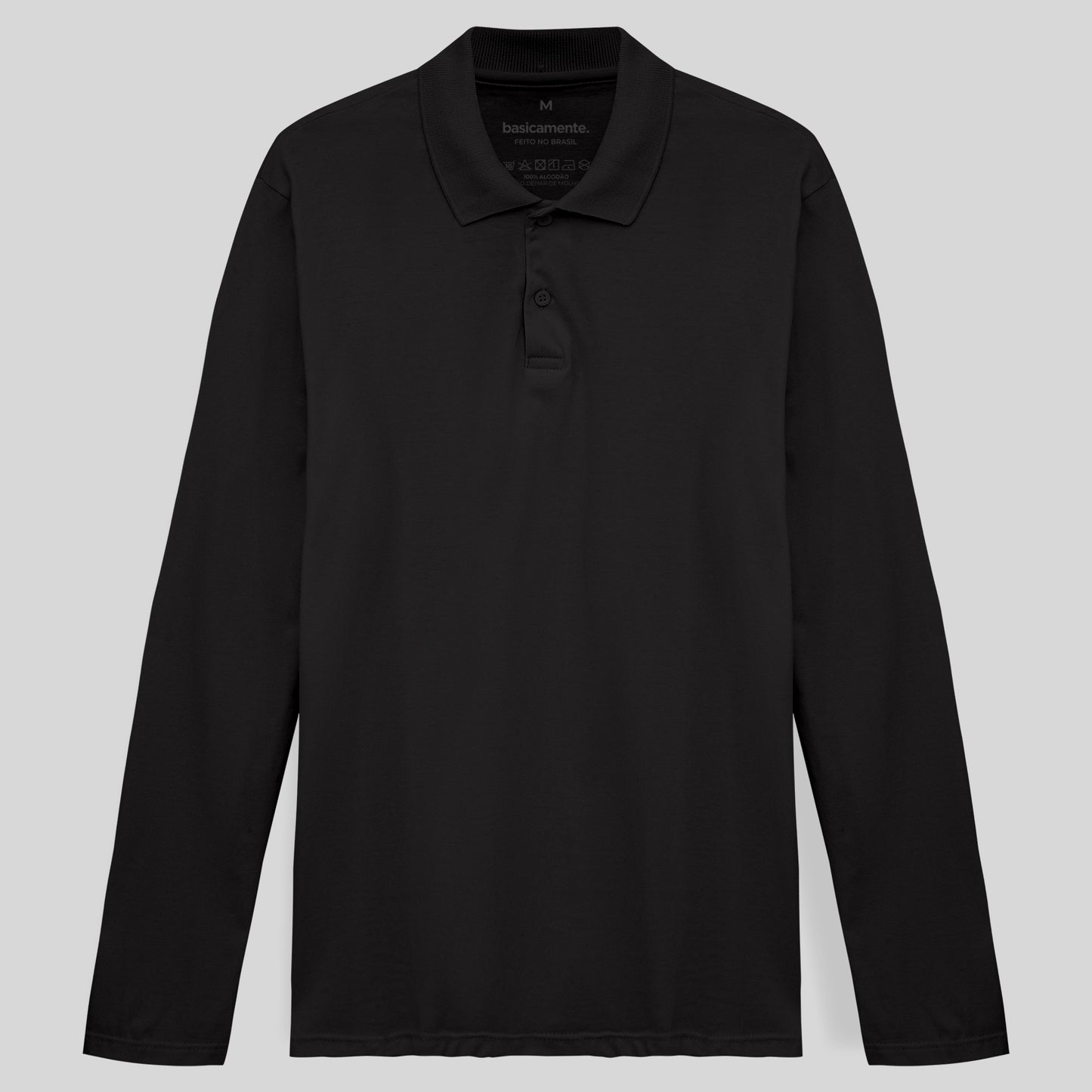 Camisa Polo Manga Longa Masculina - Preto