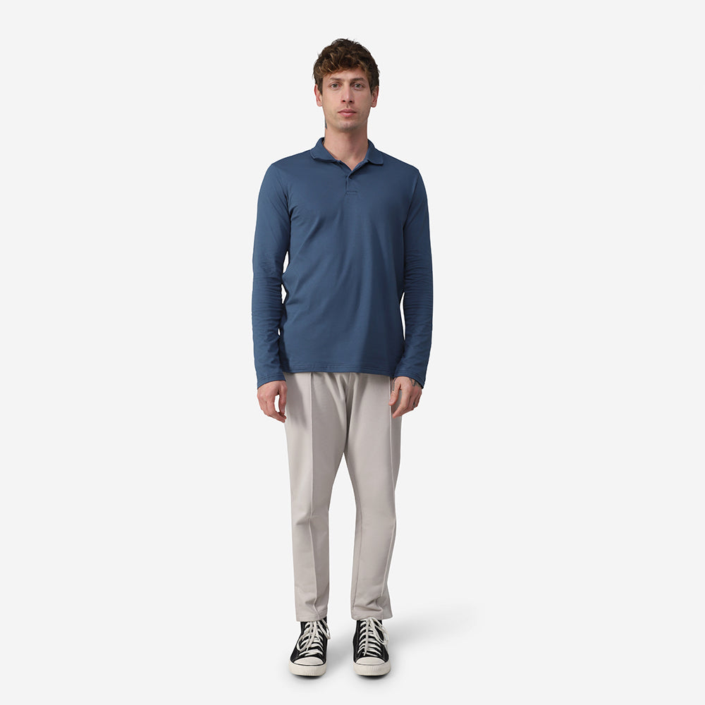 Camisa Polo Manga Longa Masculina - Azul Indigo