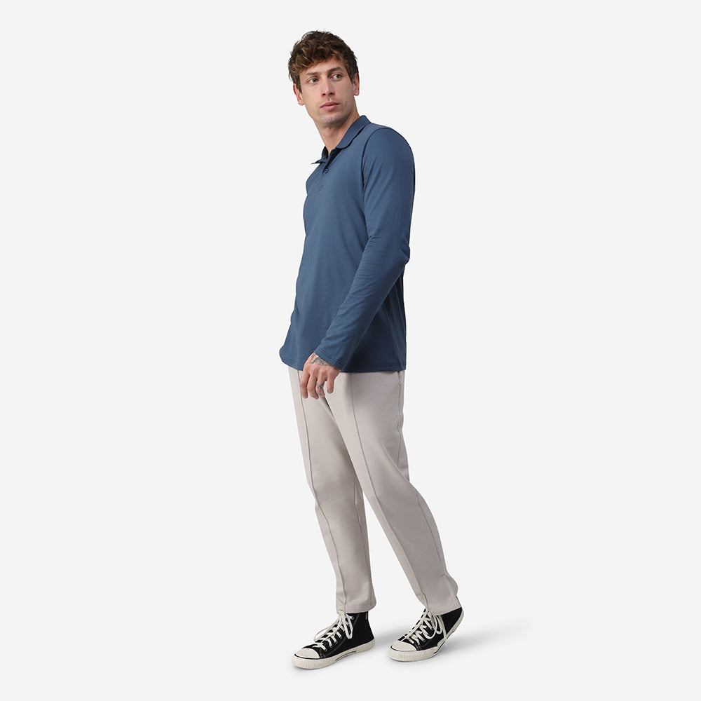 Camisa Polo Manga Longa Masculina - Azul Indigo