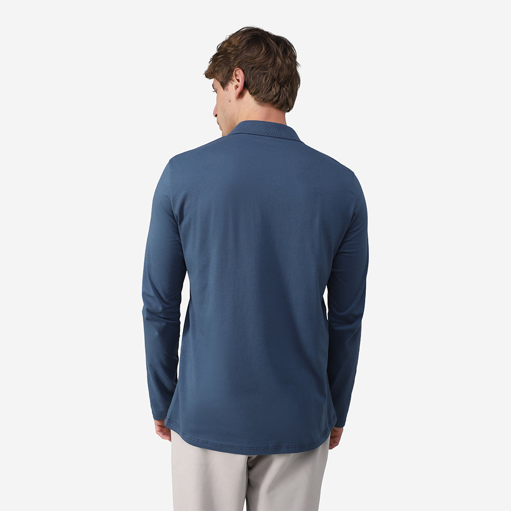 Camisa Polo Manga Longa Masculina - Azul Indigo