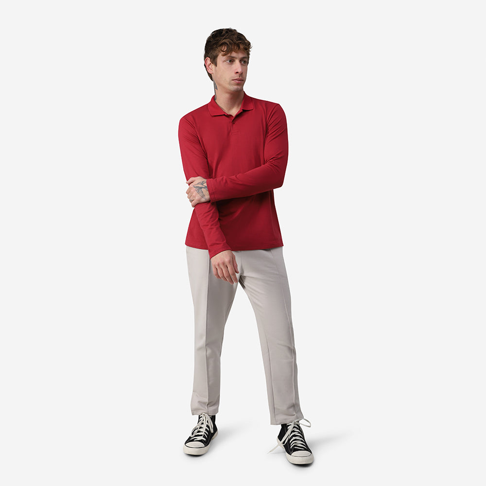 Camisa Polo Manga Longa Masculina - Marsala