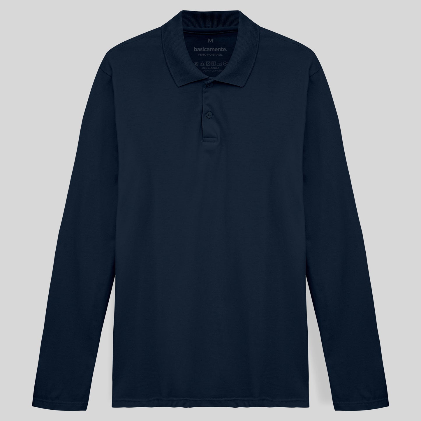 Camisa Polo Manga Longa Masculina - Azul Marinho