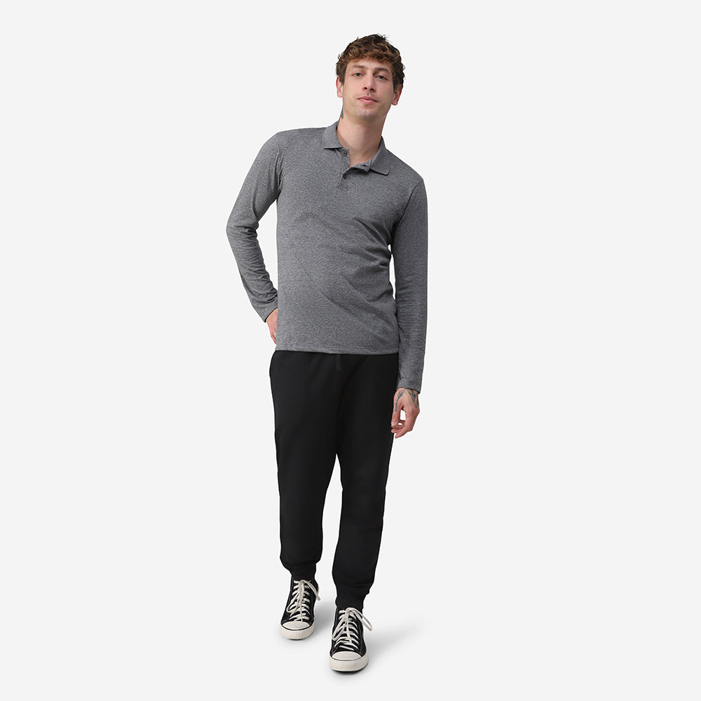 Camisa Polo Manga Longa Masculina - Mescla Escuro