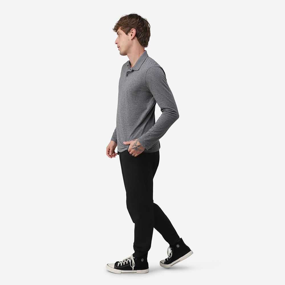 Camisa Polo Manga Longa Masculina - Mescla Escuro