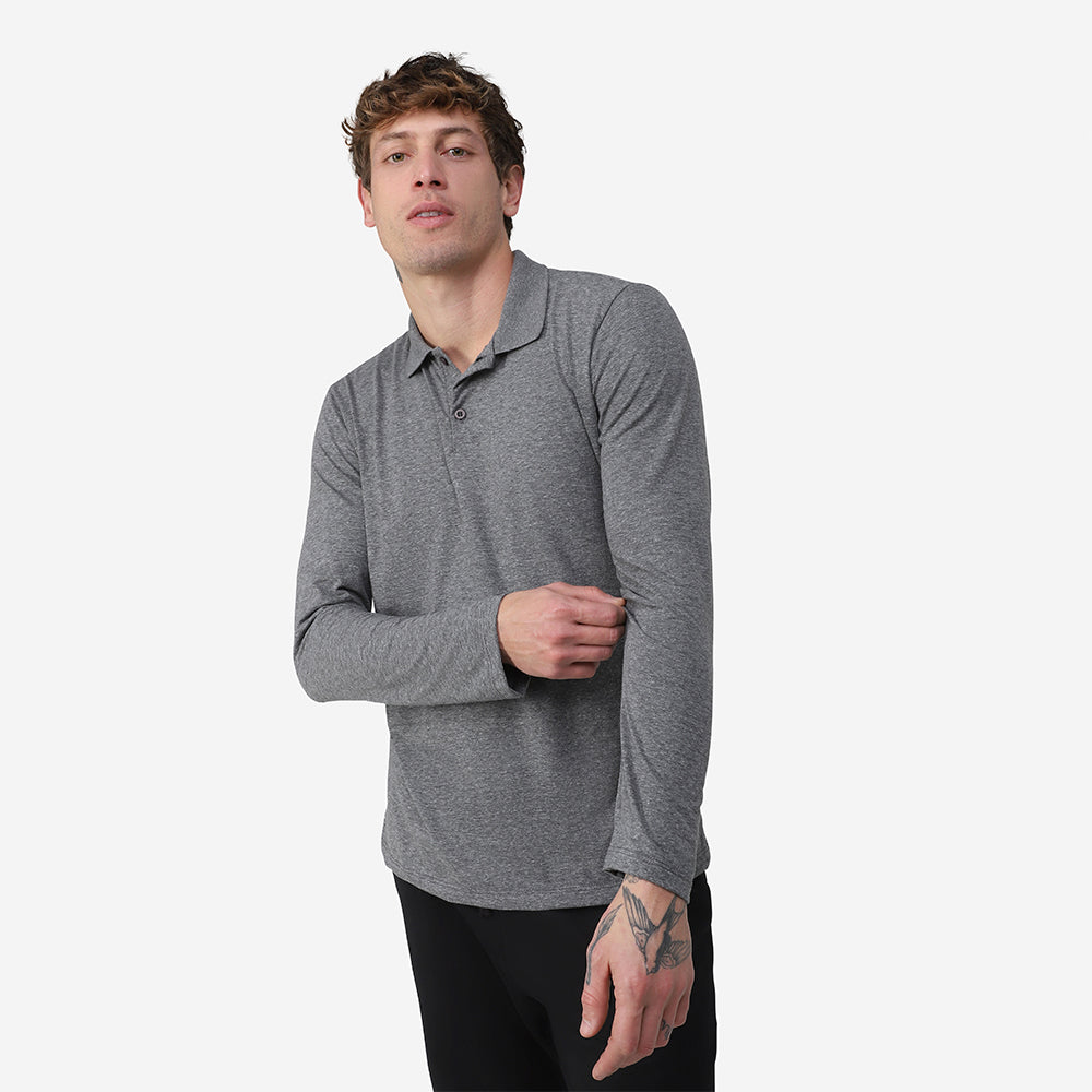 Camisa Polo Manga Longa Masculina - Mescla Escuro