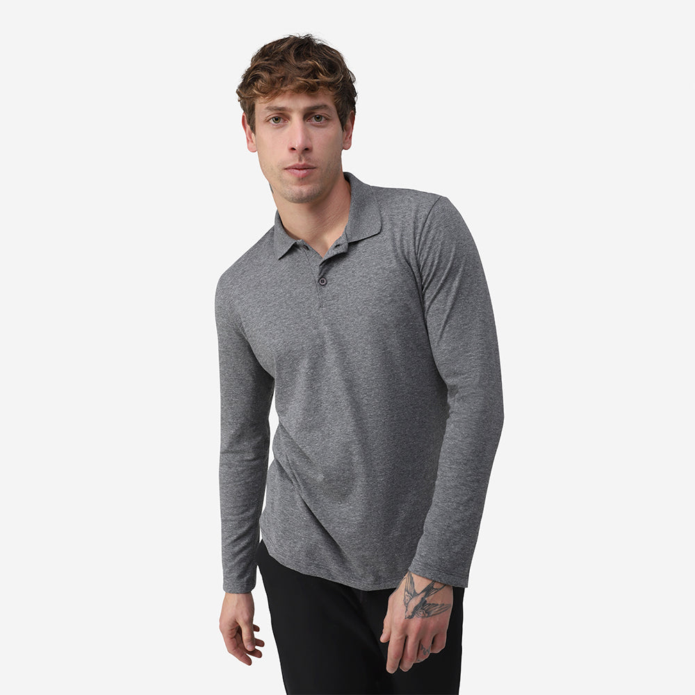 Camisa Polo Manga Longa Masculina - Mescla Escuro