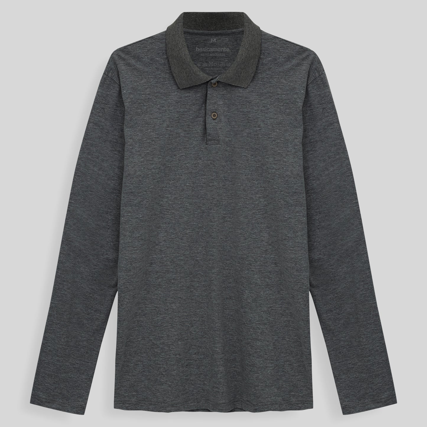 Camisa Polo Manga Longa Masculina - Mescla Escuro