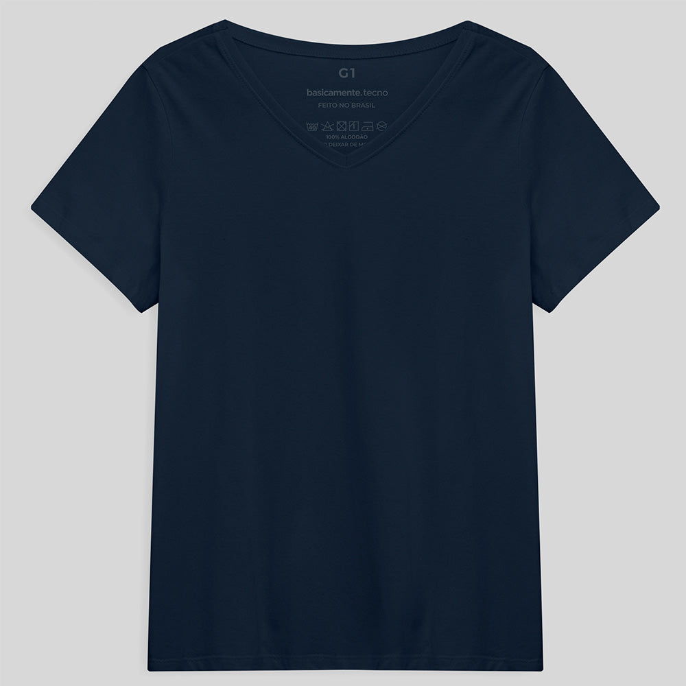 Tech T-Shirt Impermeável Gola V Plus Feminina - Azul Marinho