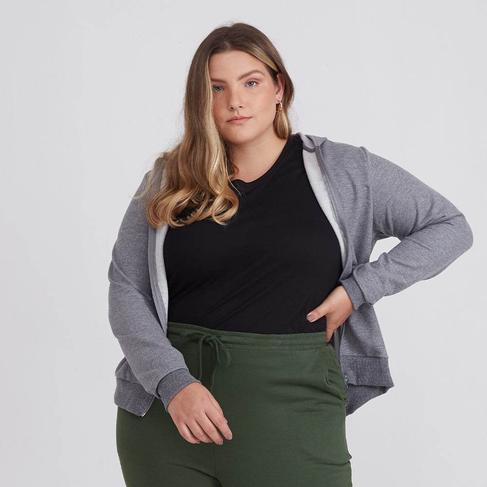 Jaqueta Capuz Plus Feminino - Mescla Escuro