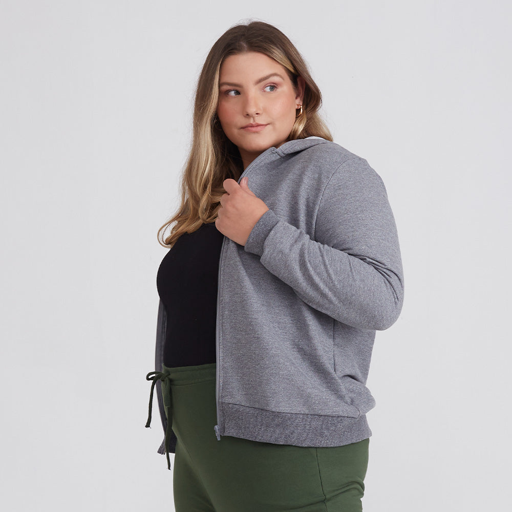 Jaqueta Capuz Plus Feminino - Mescla Escuro
