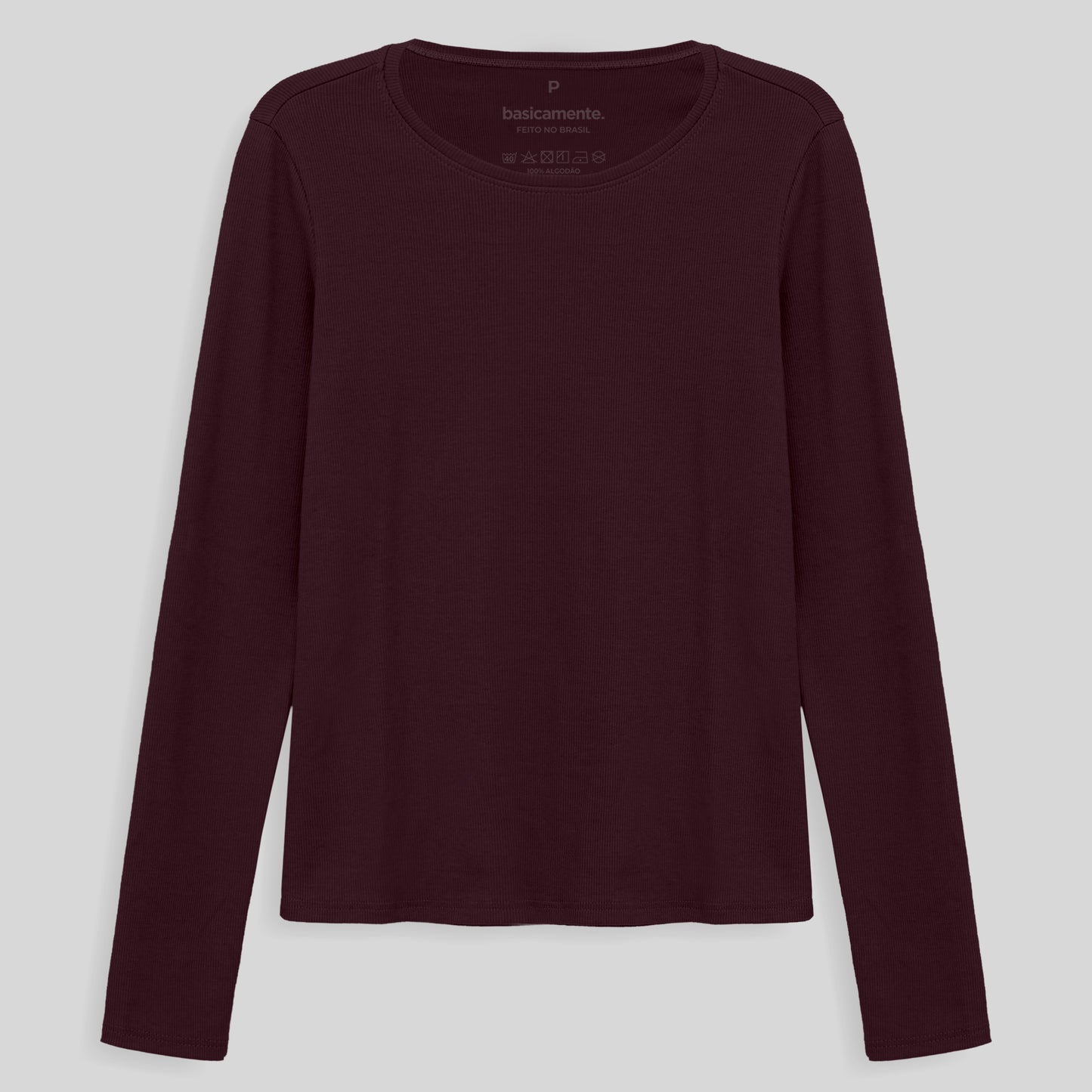 Camiseta Ribana Manga Longa Feminina - Vermelho Vinho