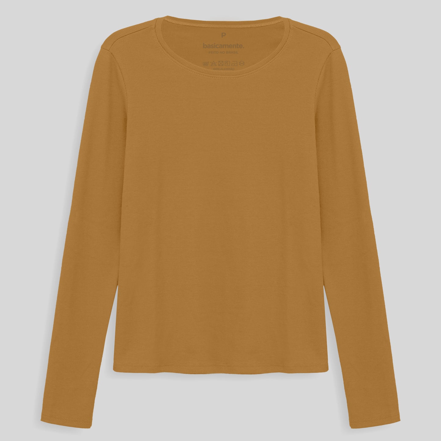 Camiseta Ribana Manga Longa Feminina - Ocre