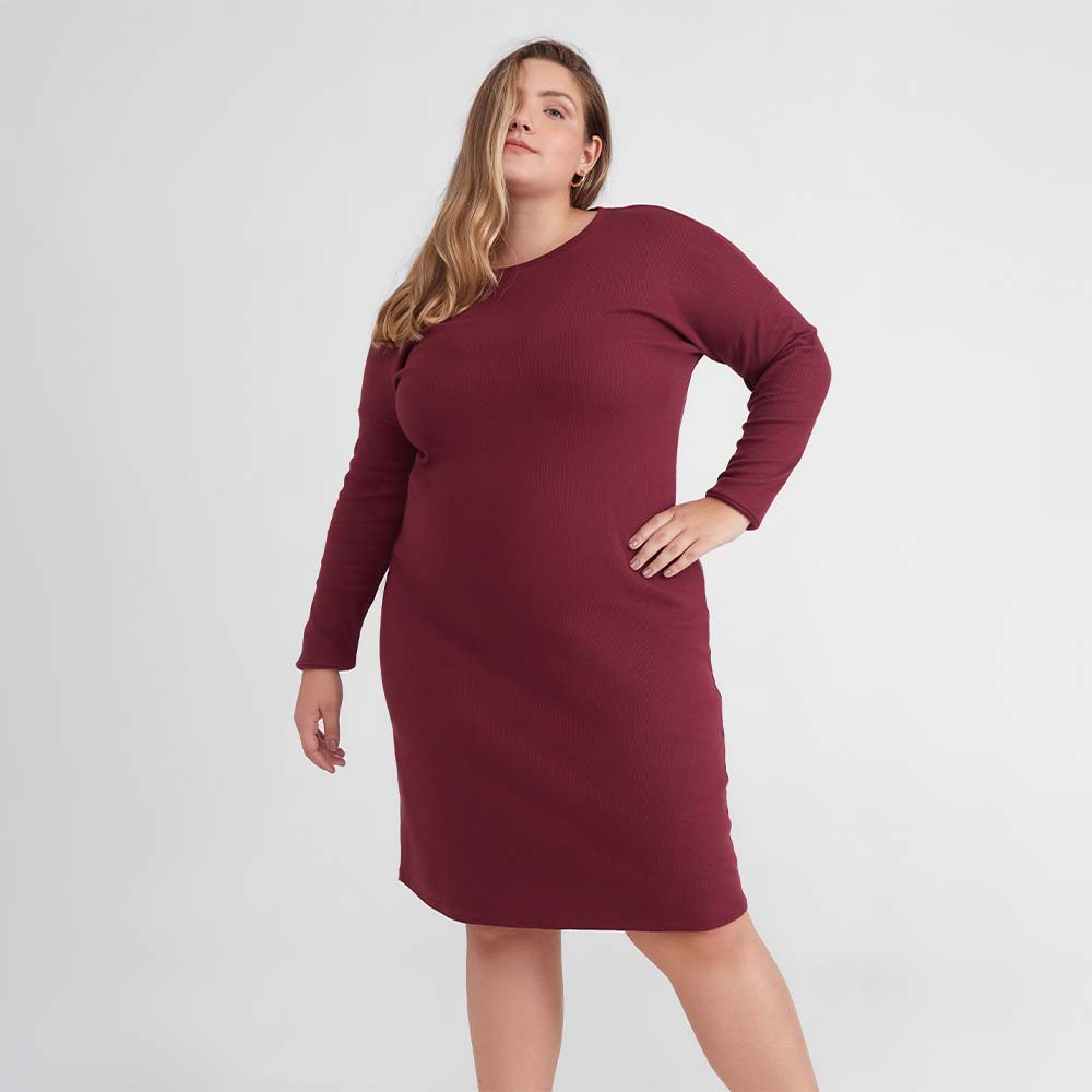 Vestido Ml Confort PLus Feminina - Vermelho Vinho