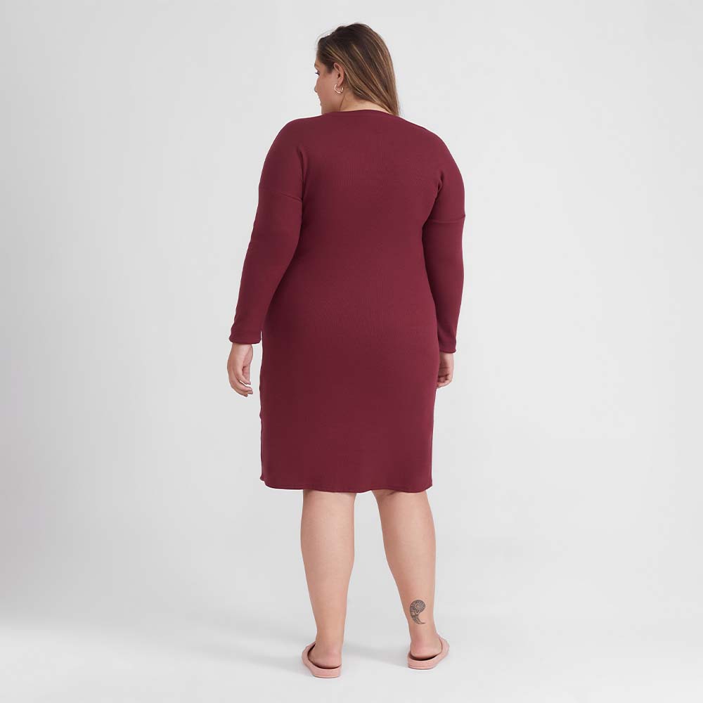 Vestido Ml Confort PLus Feminina - Vermelho Vinho