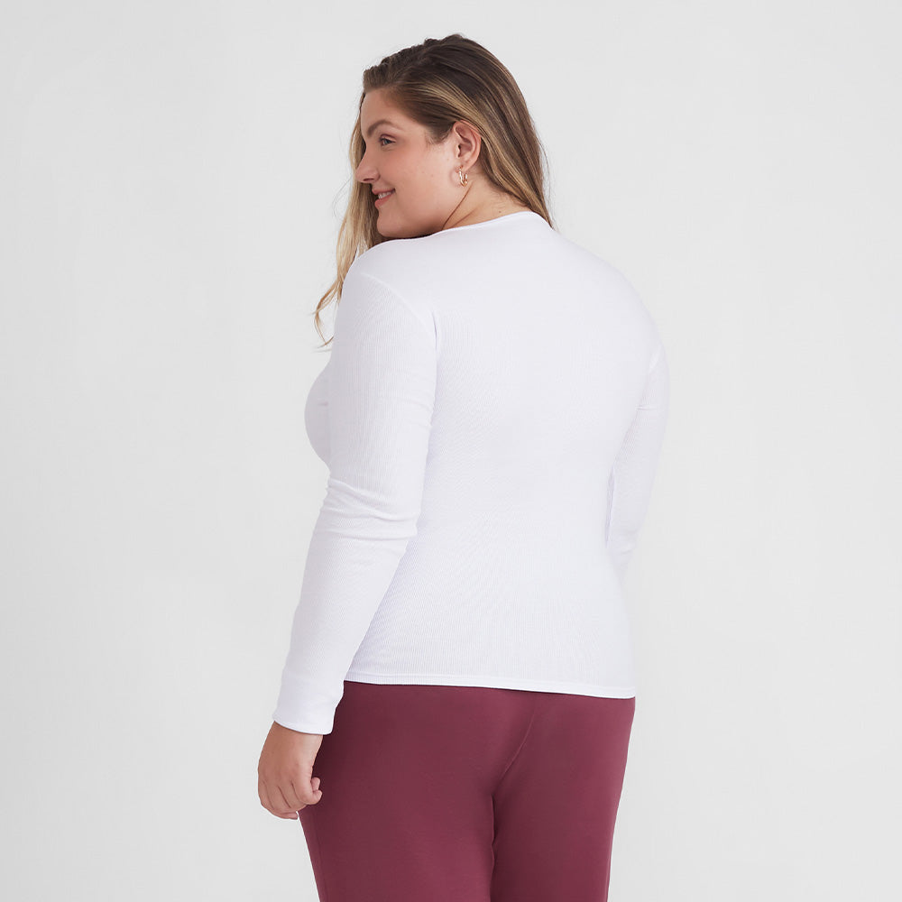 Camiseta Conforto Ml Gola C Plus Feminina - Branco
