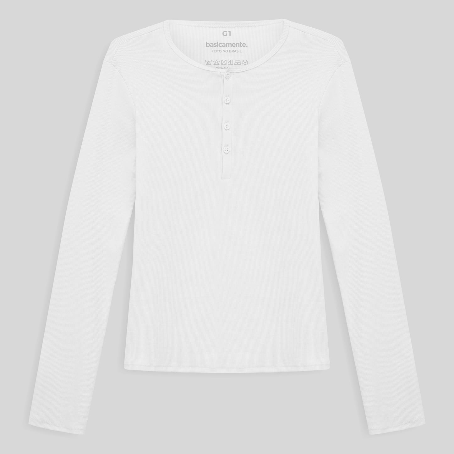 Camiseta Conforto Ml Gola C Plus Feminina - Branco