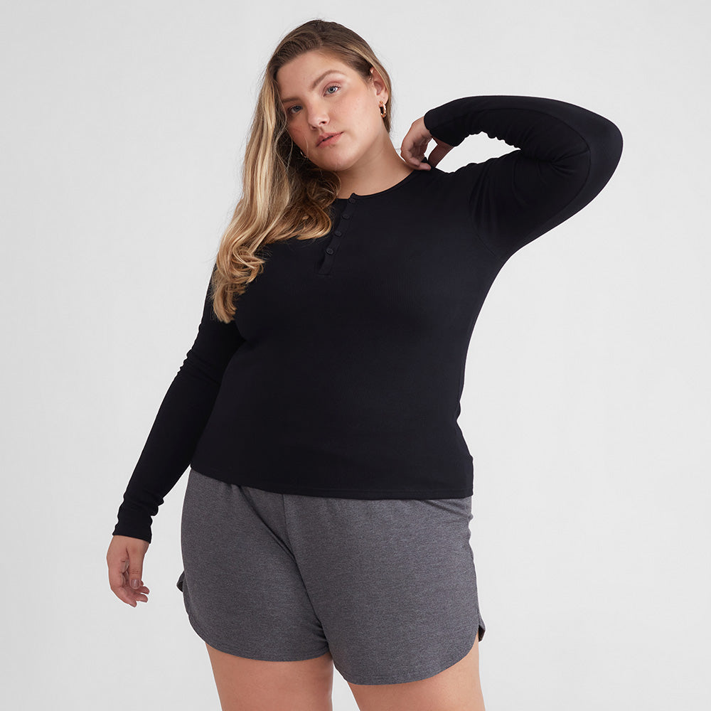 Camiseta Conforto Ml Gola C Plus Feminina - Preto