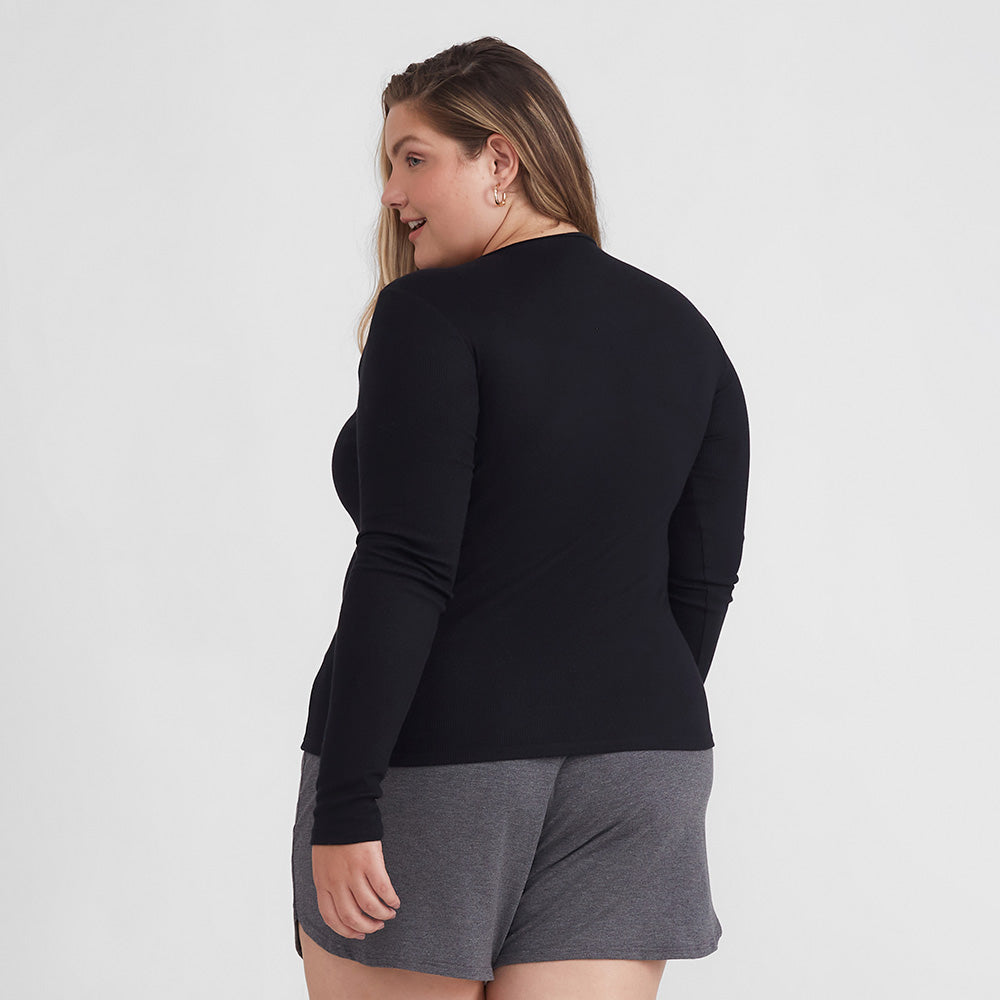 Camiseta Conforto Ml Gola C Plus Feminina - Preto