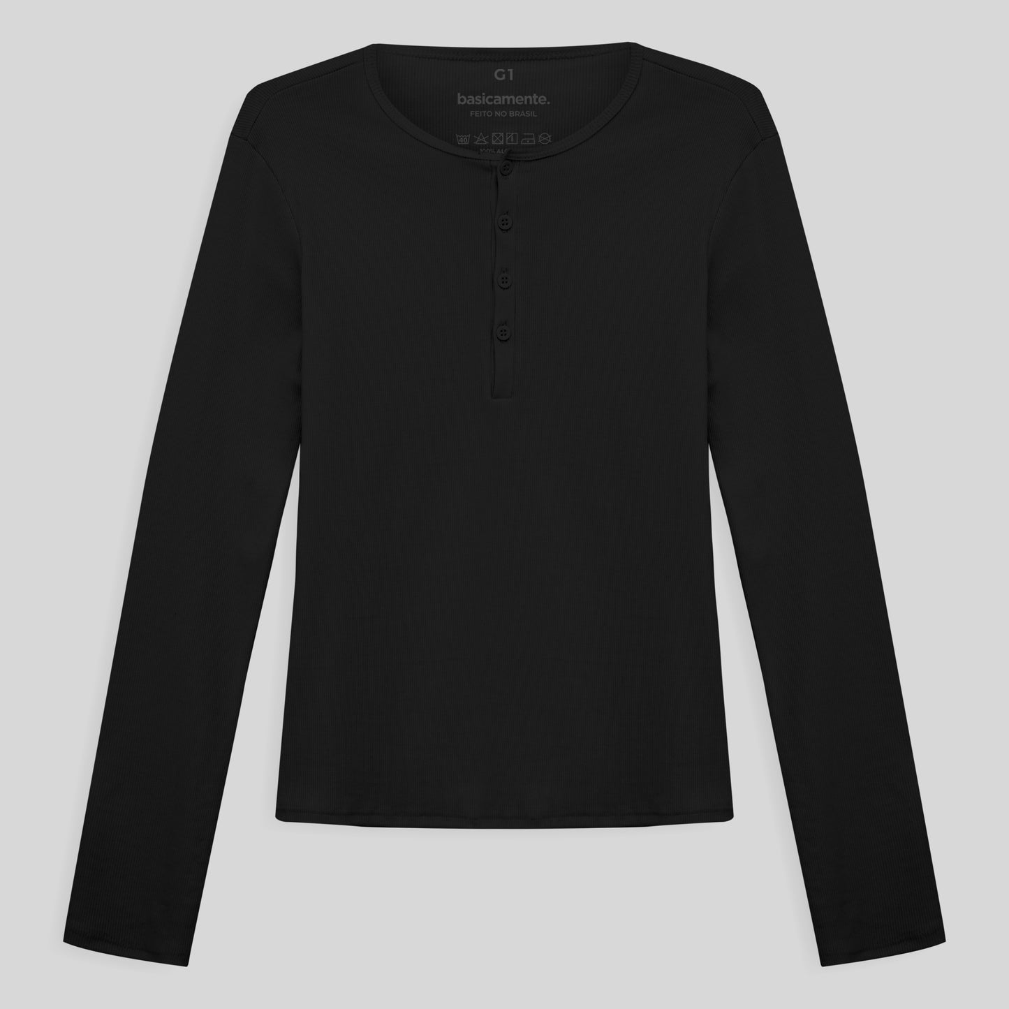 Camiseta Conforto Ml Gola C Plus Feminina - Preto