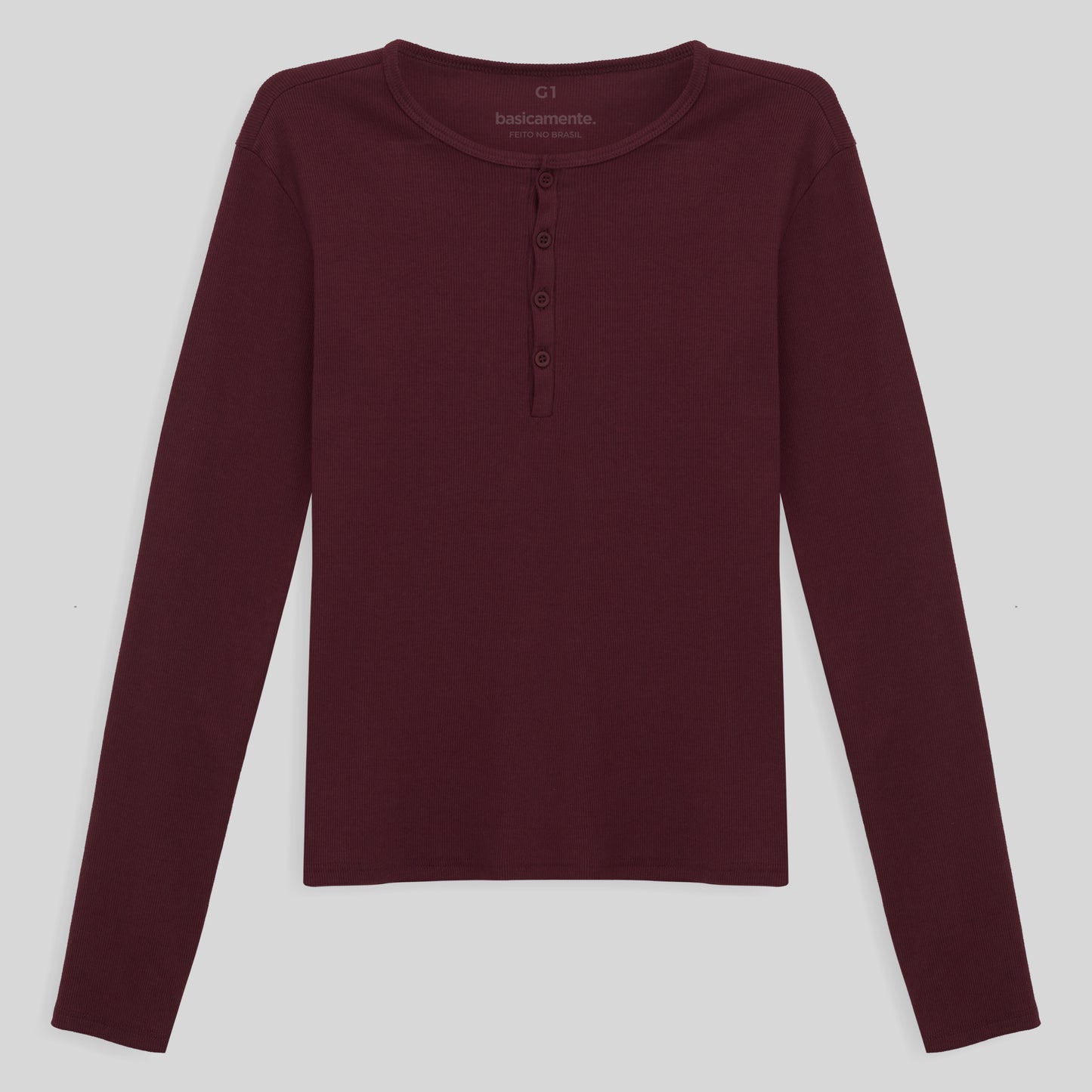 Camiseta Conforto Ml Gola C Plus Feminina - Vermelho Vinho