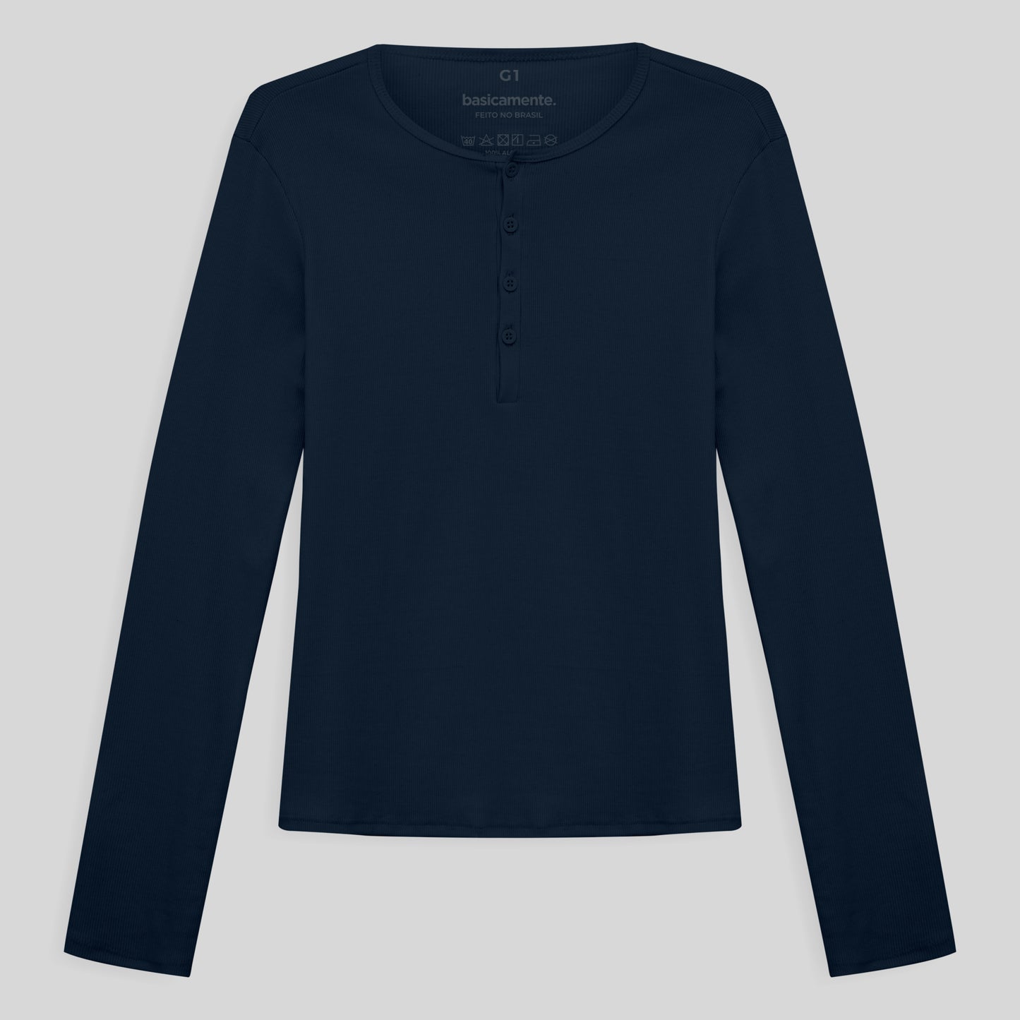 Camiseta Conforto Ml Gola C Plus Feminina - Azul Marinho